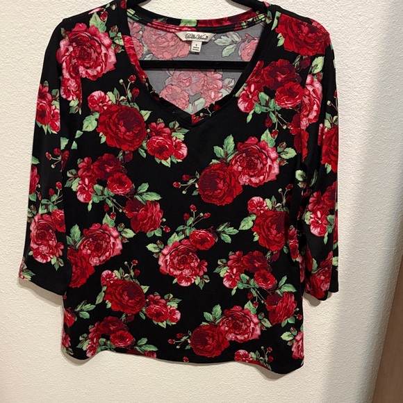 Cato Black Floral Long Sleeve Top - Picture 1 of 3